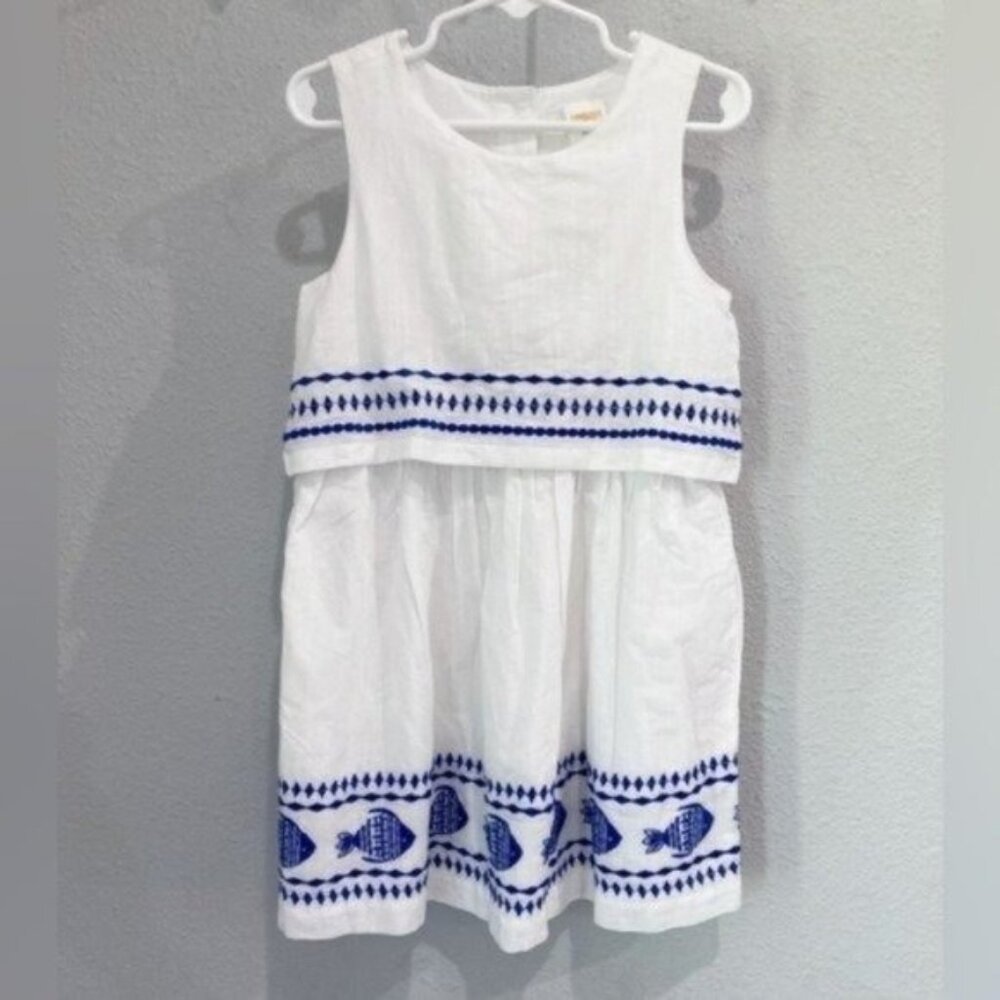 Gymboree Embroidered Pleated Coastal Boho Fish Neutral Dress